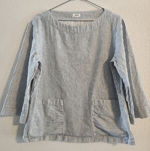 L’agence Women’s 3/4 sleeve linen blend striped top size 6